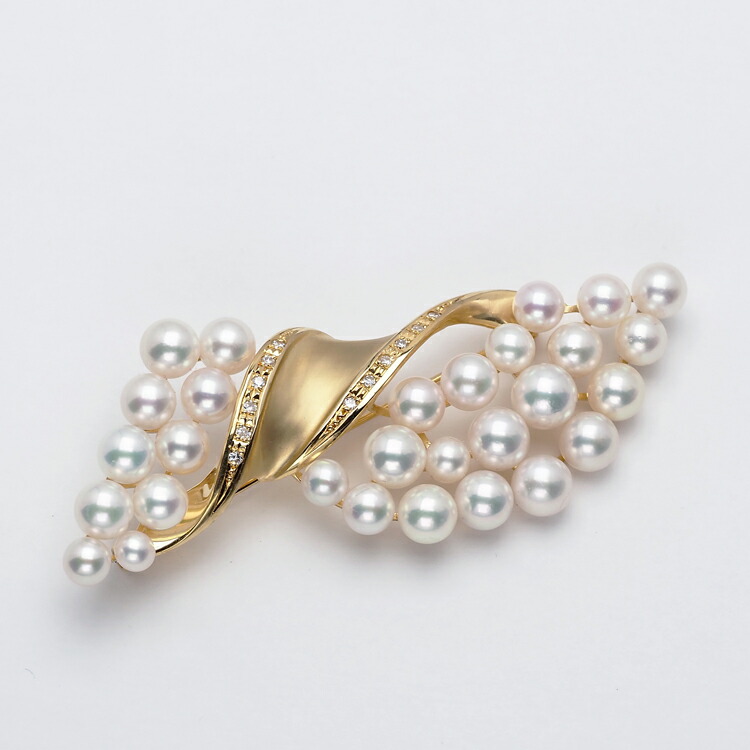 楽天市場】K18 アコヤ本真珠 ブローチ 天然ダイヤモンド付き あこや