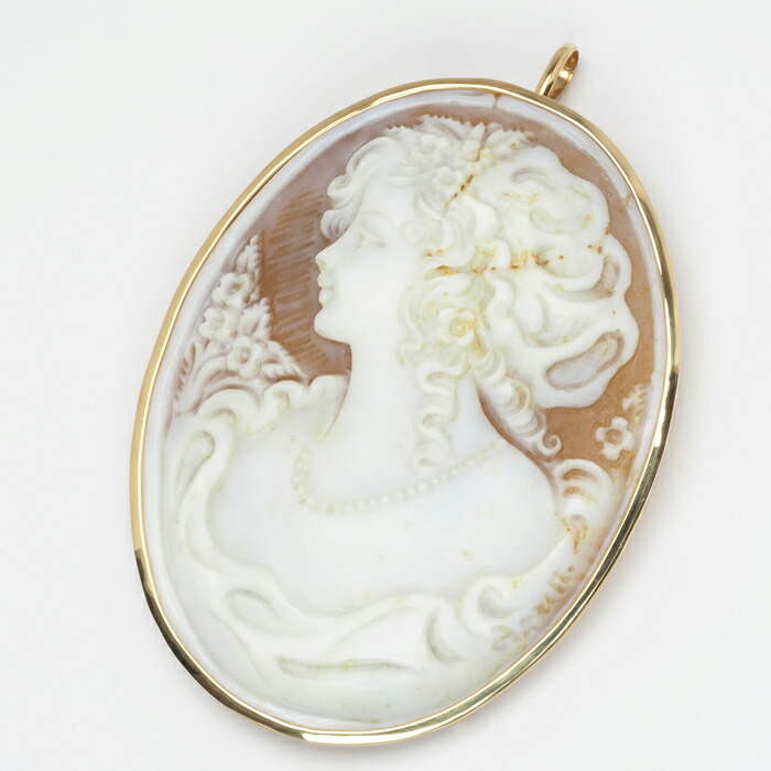 楽天市場】[訳あり] K18 シェルカメオ ブローチ 40×55mm ペンダント
