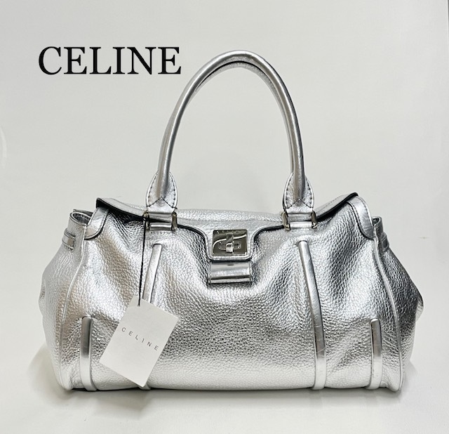 楽天市場】セリーヌ【CELINE】ロゴプレート レザーバッグシルバー