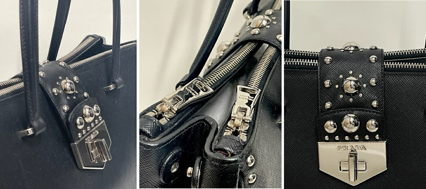 楽天市場】プラダ【PRADA】ハンドバッグ シルバースタッズ レザー