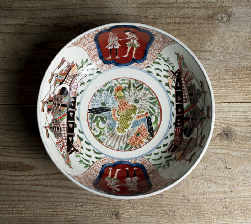 楽天市場】骨董○古伊万里染錦南蛮人文深鉢○W24cm / 南蛮船 / 五艘船