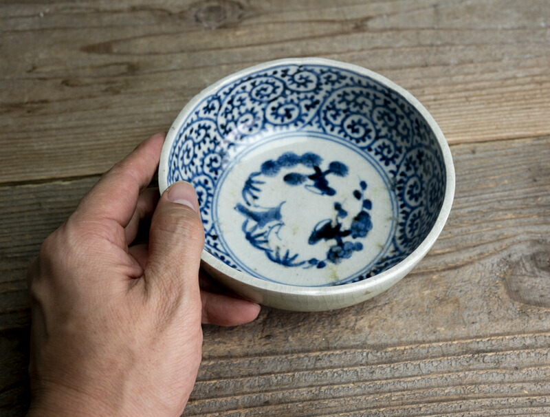 古伊万里 色絵 柘榴 向付 陽刻 猪口 江戸時代 骨董 金継ぎ