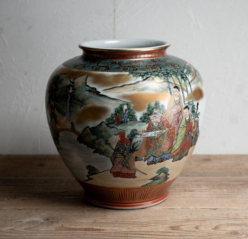 楽天市場】骨董○九谷焼色絵竹林賢人文花瓶○松鶴 /作 | 共箱 | 大型