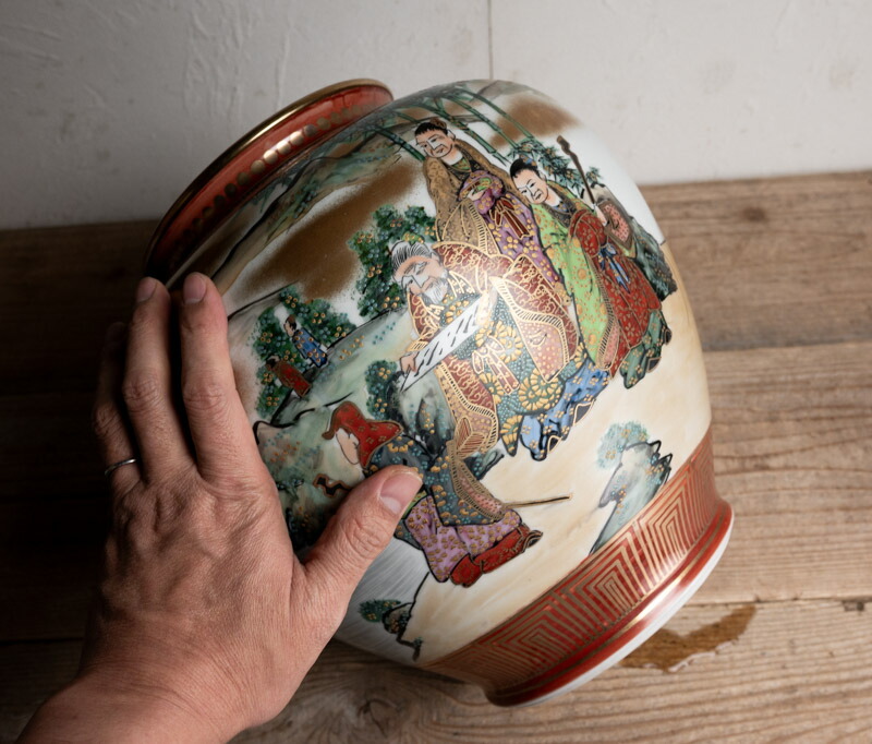 楽天市場】骨董○九谷焼色絵竹林賢人文花瓶○松鶴 /作 | 共箱 | 大型