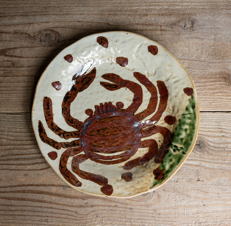 楽天市場】中古○織部焼蟹文中皿○W24.5cm / 8寸皿 / 魯山人うつし