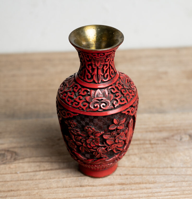 楽天市場】骨董○堆朱花文花瓶○堆朱 / 銅製 / 陰刻文 | 20世紀頃