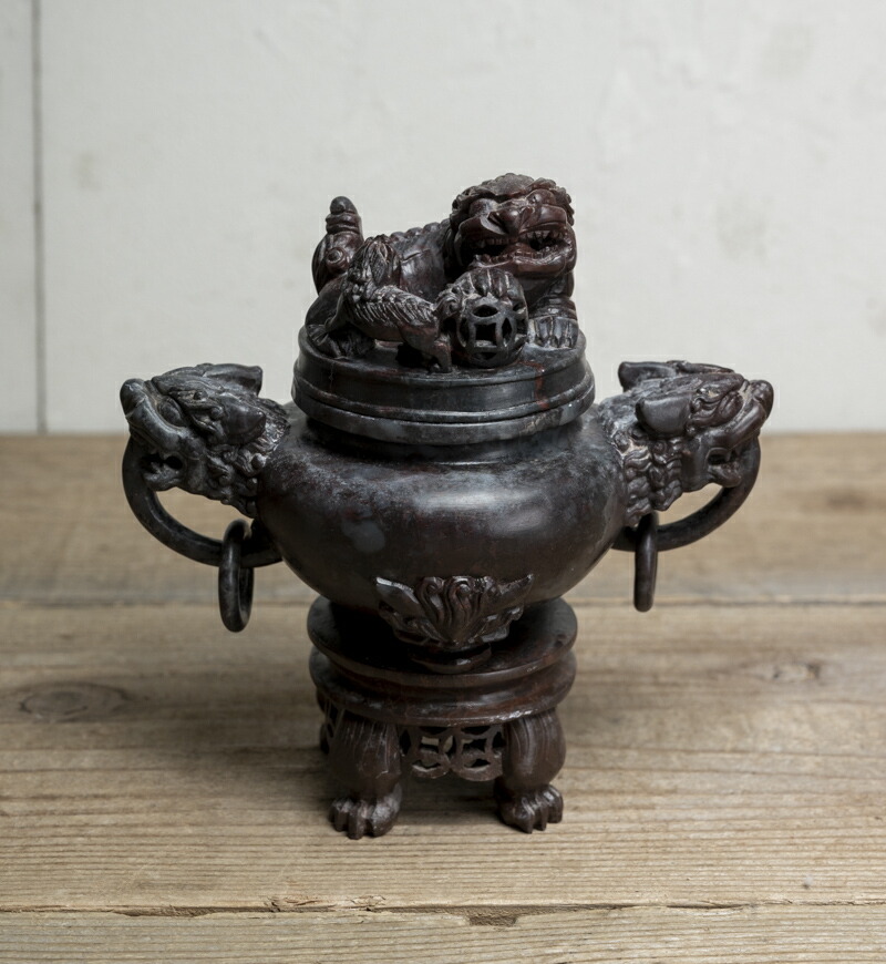 楽天市場】中国古玩 / 唐物○石香炉○球獅子 / 獣面耳付き (環付き