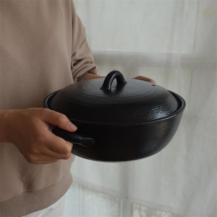 楽天市場】セラミック加工 IH 土鍋 黒 8号（2～3人用） 約2,000cc 萬古