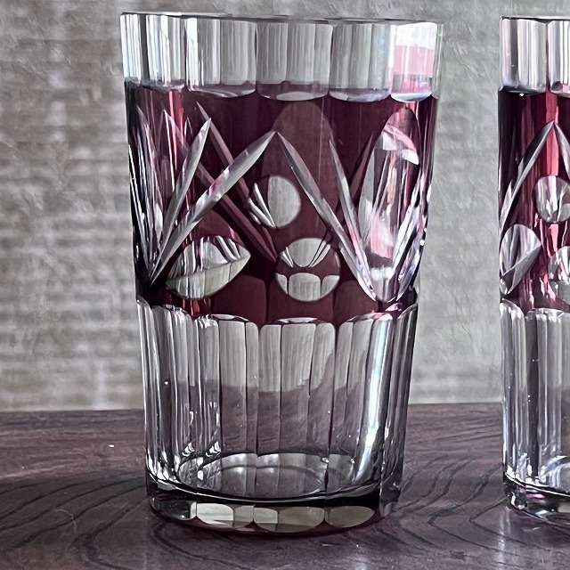 楽天市場】切子色被せグラス コップ 2個セット 0313昭和 レトロ ガラス