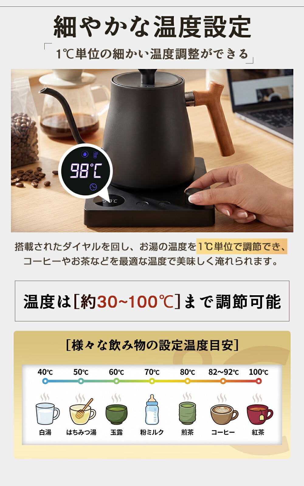 楽天市場】☆楽天1位☆ 電気ケトル 1L 保温/温度調整 急速沸騰