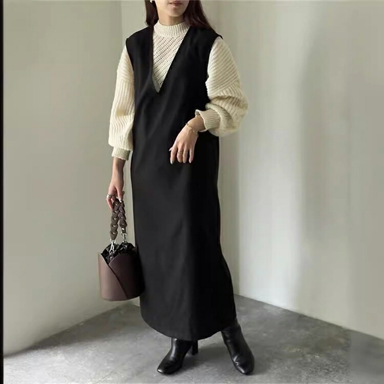 FOSSIノースリーブひざ丈ジャンパースカート FOSSIノースリーブひざ丈