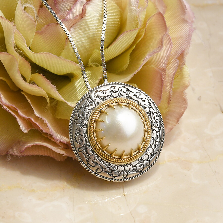 楽天市場】碌山 マベ真珠 バイカラー アカンサス ブローチ ペンダント