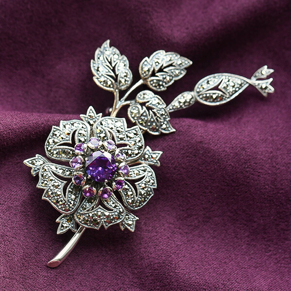 楽天市場】碌山 アメジスト フラワー ブローチ 圧倒的ゴージャス 高貴