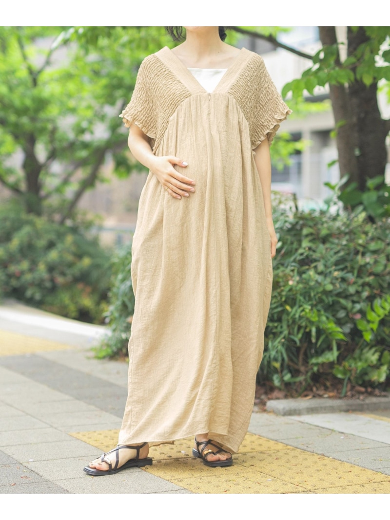 楽天市場】【産前・産後対応】マタニティ/シャーリングVワンピース