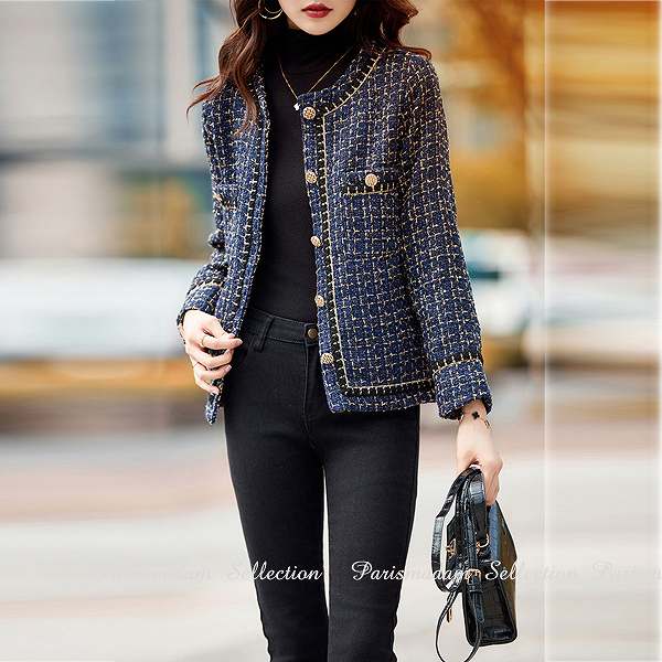 楽天市場】ノーカラージャケット ネイビー系 ツイードジャケット 長袖