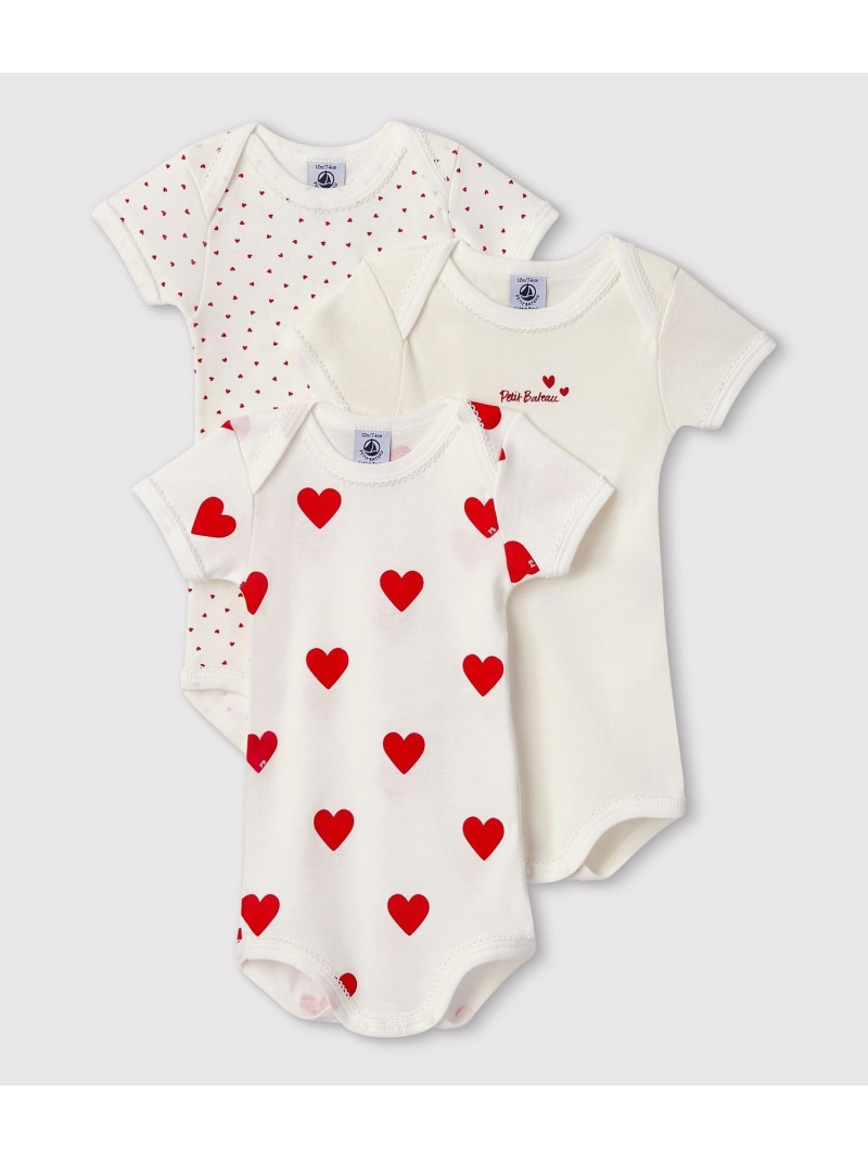 楽天市場】ハートプリント半袖ボディ3枚組 PETIT BATEAU プチバトー