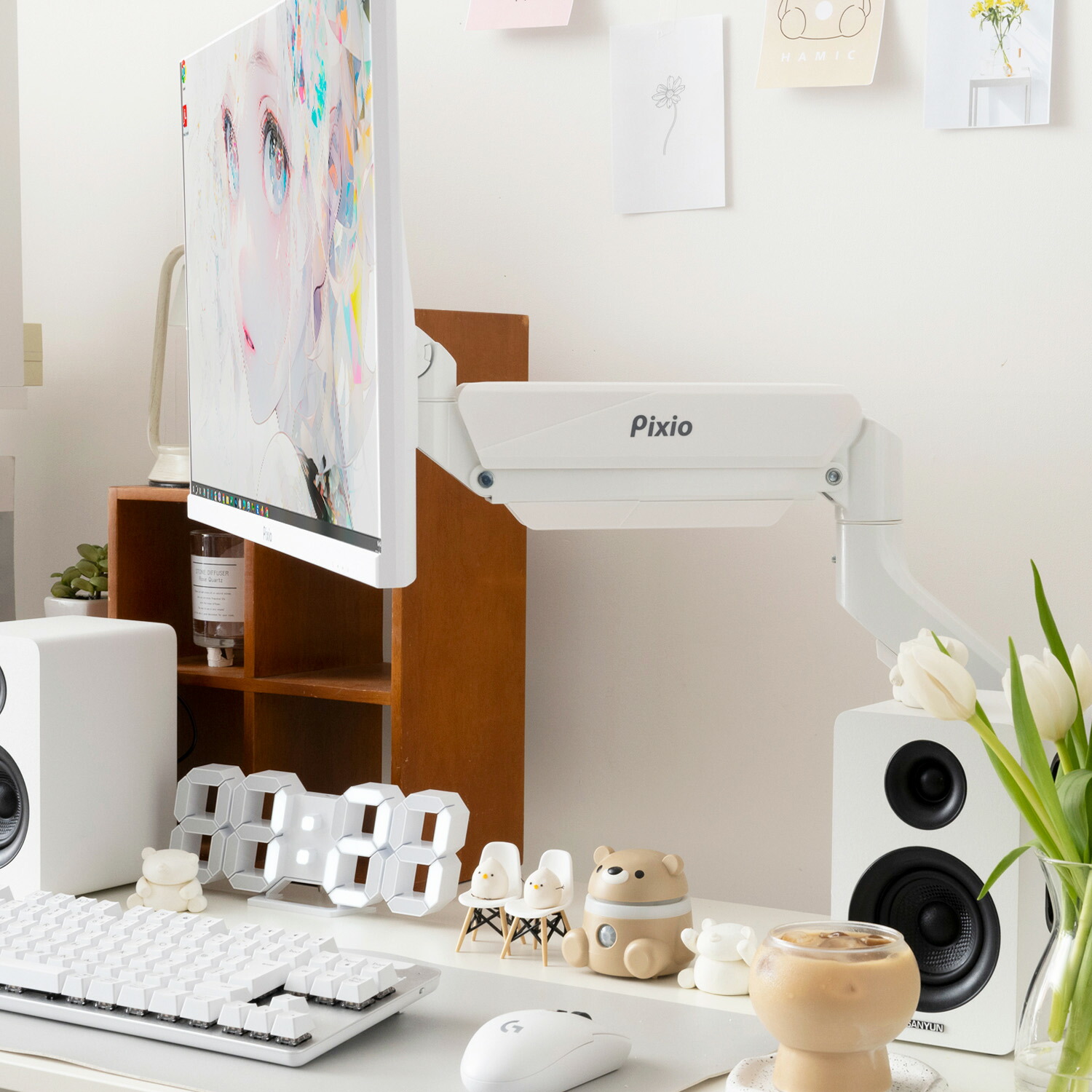 楽天市場】モニターアーム シングル ホワイト 17〜49インチ対応