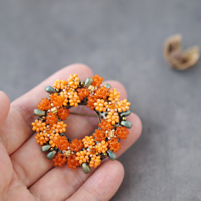 楽天市場】ビーズアクセサリー キット 大人 オレンジリース ブローチ