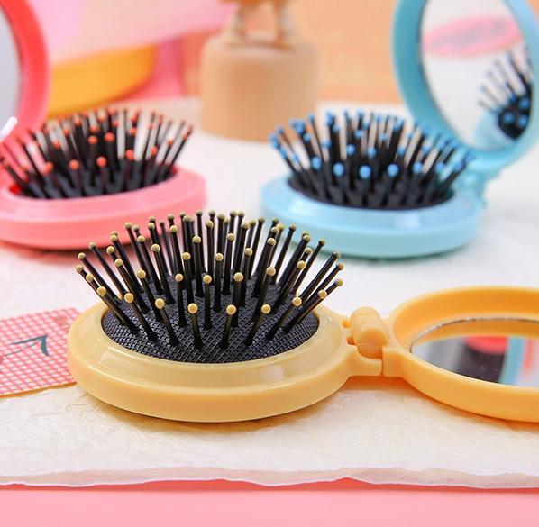 楽天市場】送料無料 ヘアブラシ 折りたたみ ミラー付き 鏡 くし クシ