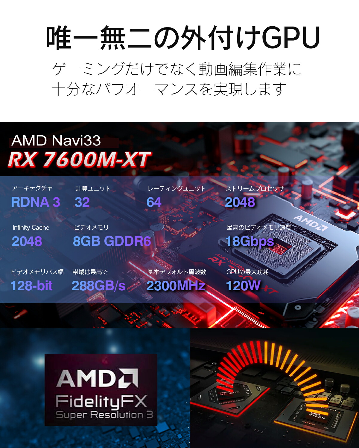 楽天市場】VETESA 外付け eGPU AMD Navi33 RX 7600M-XT内蔵/8GB DDR6