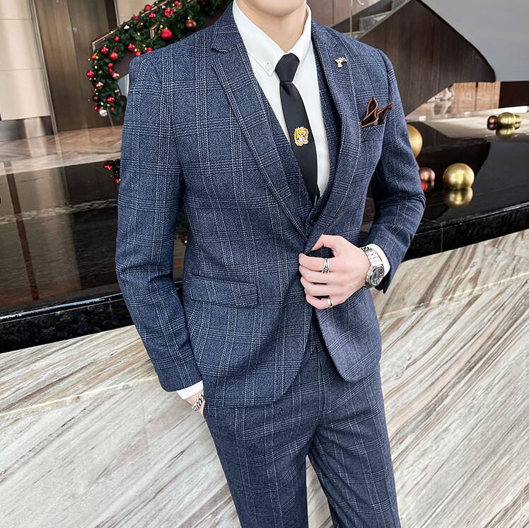楽天市場】3color チェック柄メンズスーツ セットアップスーツ ボタン1
