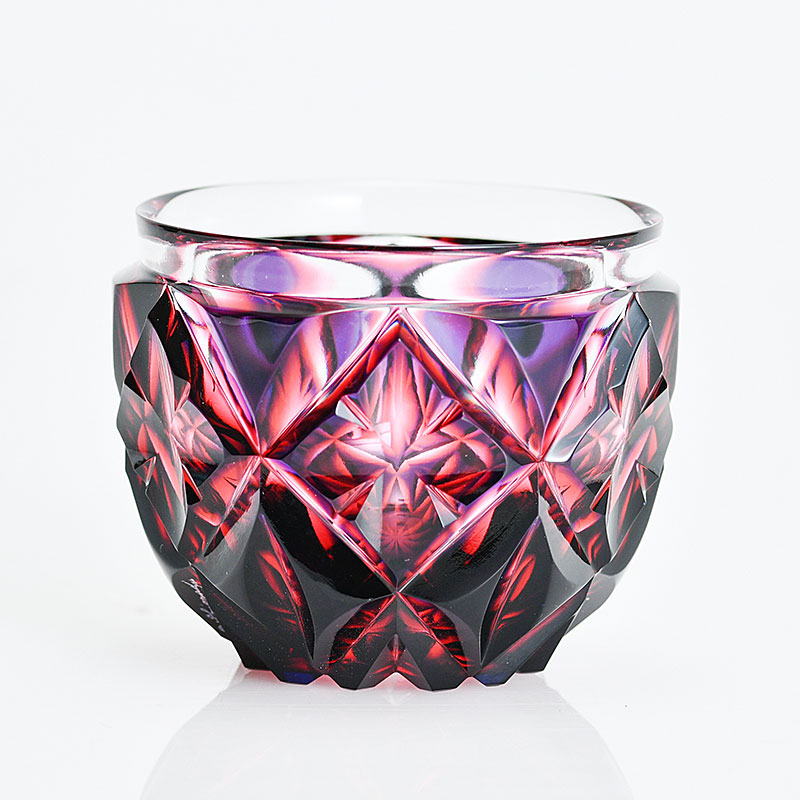 楽天市場】薩摩切子 二色猪口 大 cut206 二色衣 二色被せ ルリ金赤