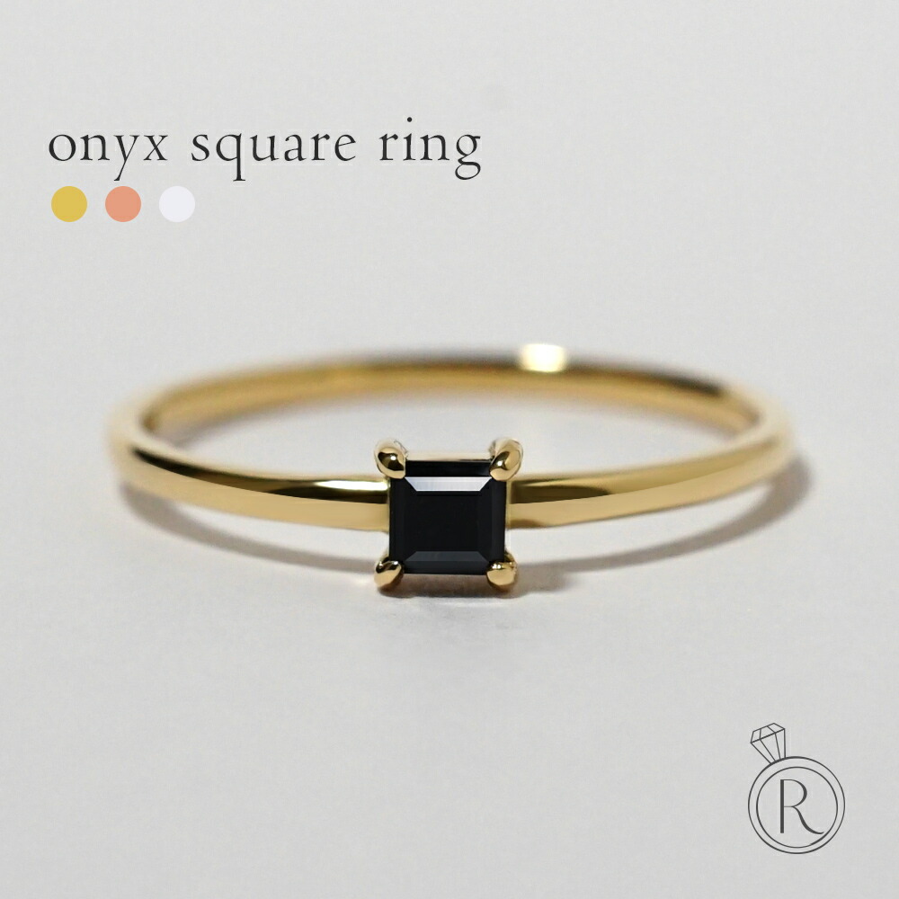楽天市場】K18 オニキス スクエア リング レディース K18 ブラック