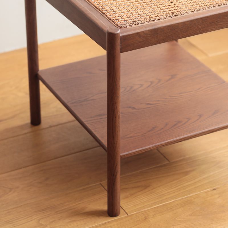 ヴィンテージ調 ラタン 木製サイドテーブル 2引き出し ブラウン