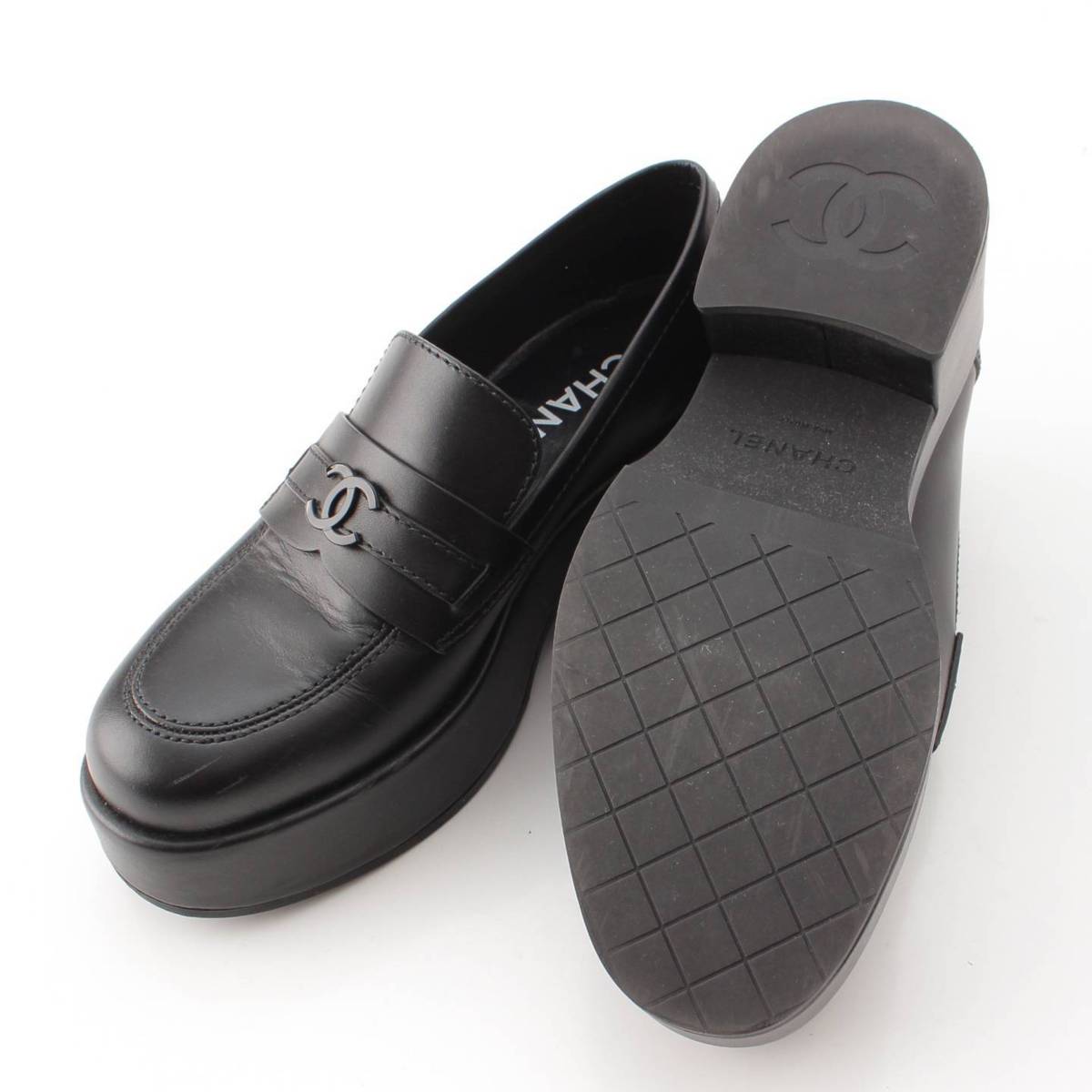 楽天市場】【シャネル】Chanel 22B ココマーク レザー 厚底 ローファー