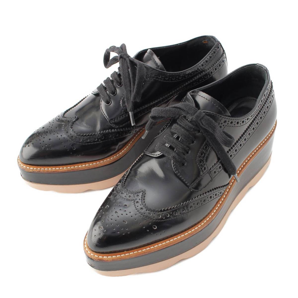 楽天市場】【プラダ】Prada 厚底 ウィングチップ レザー レースアップ