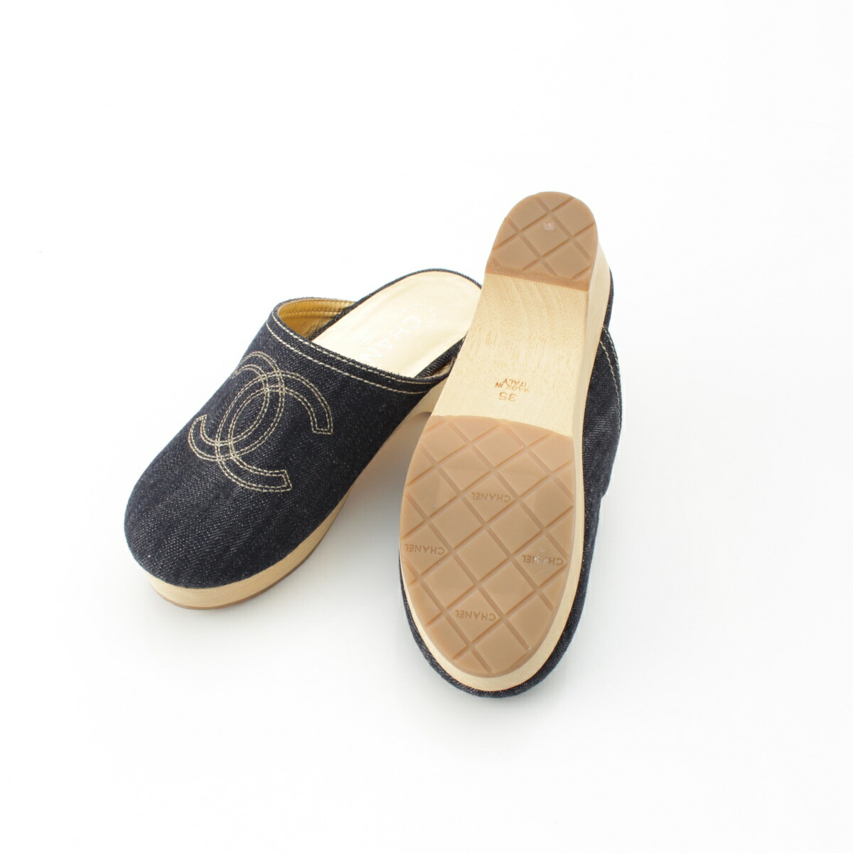 楽天市場】シャネル CHANEL コットンデニム ココマーク サボ サンダル