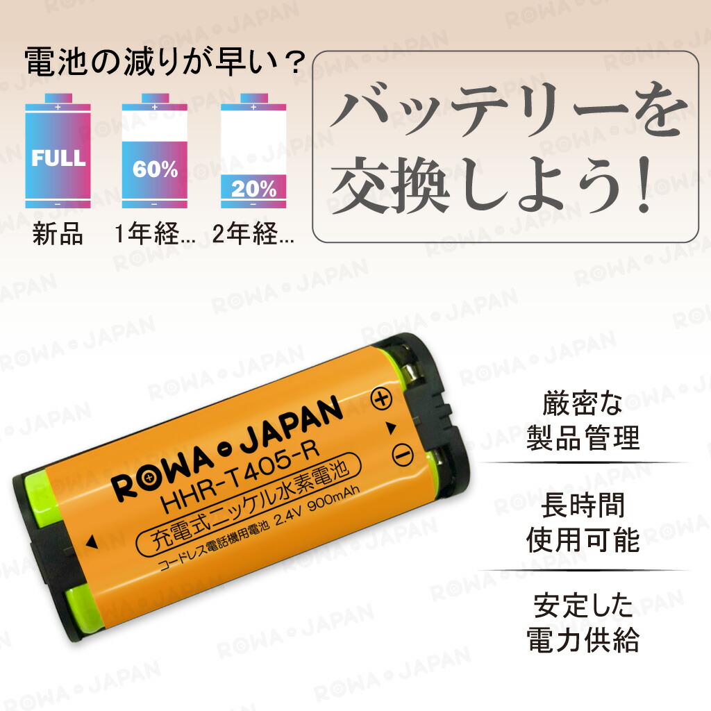 楽天市場】【容量1.1倍】PANASONIC対応 KX-FAN52 BK-T405 CT電池パック