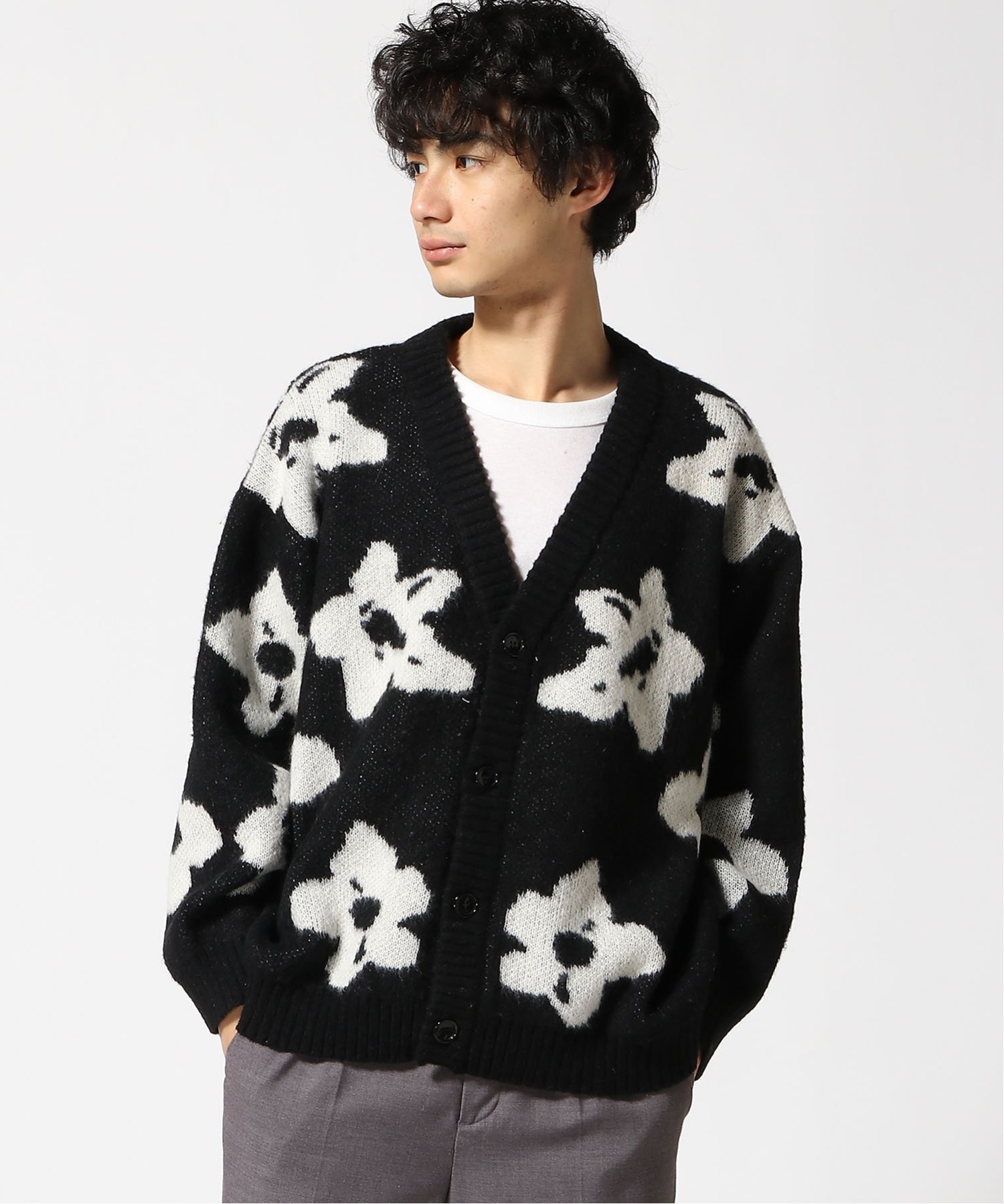 SITRY｜カーディガン メンズ ニット ジャガード 花柄 ストリート柄