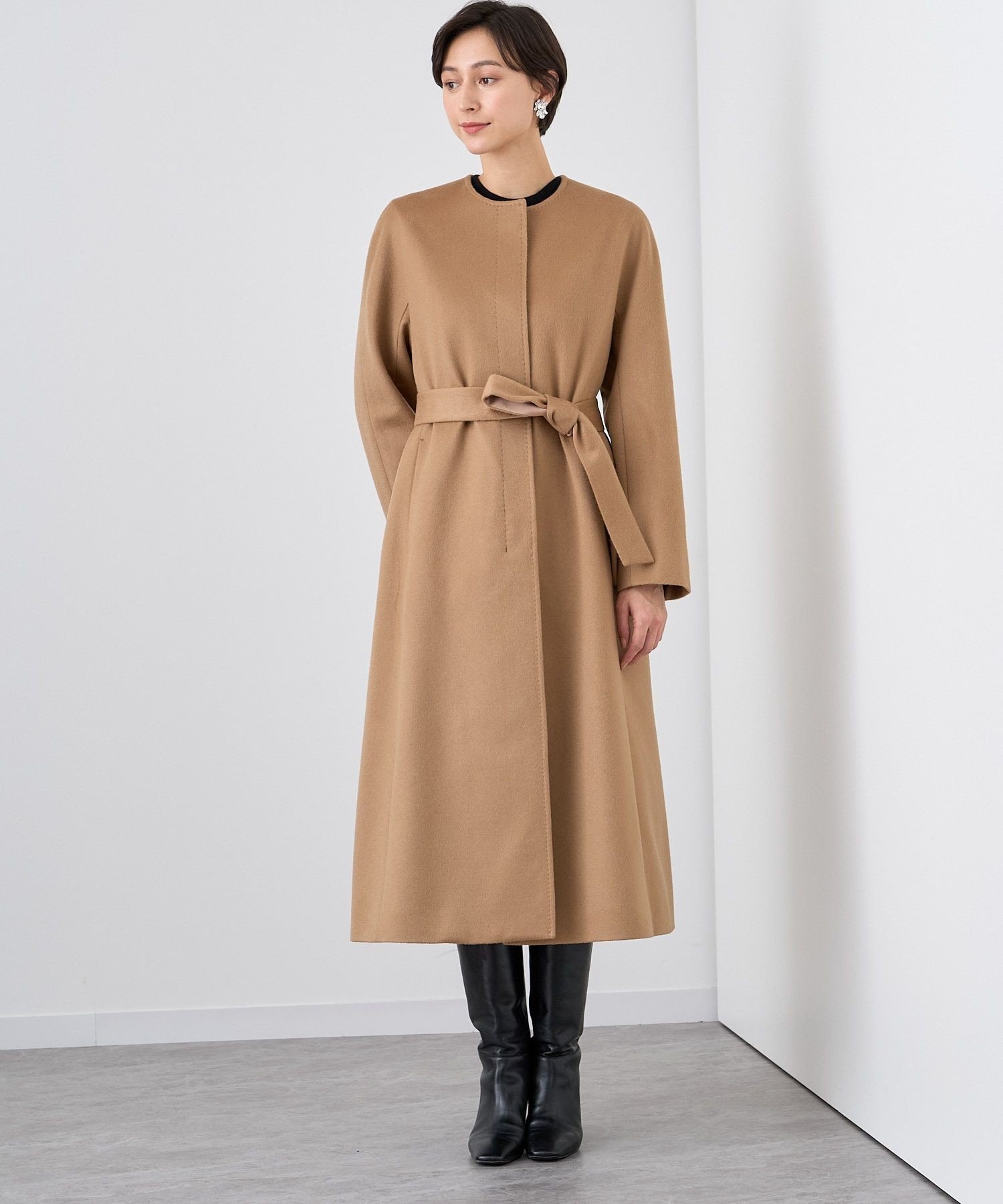 アナイ 38 ウール シャギー カシミヤ ノーカラー コート アナイ 38