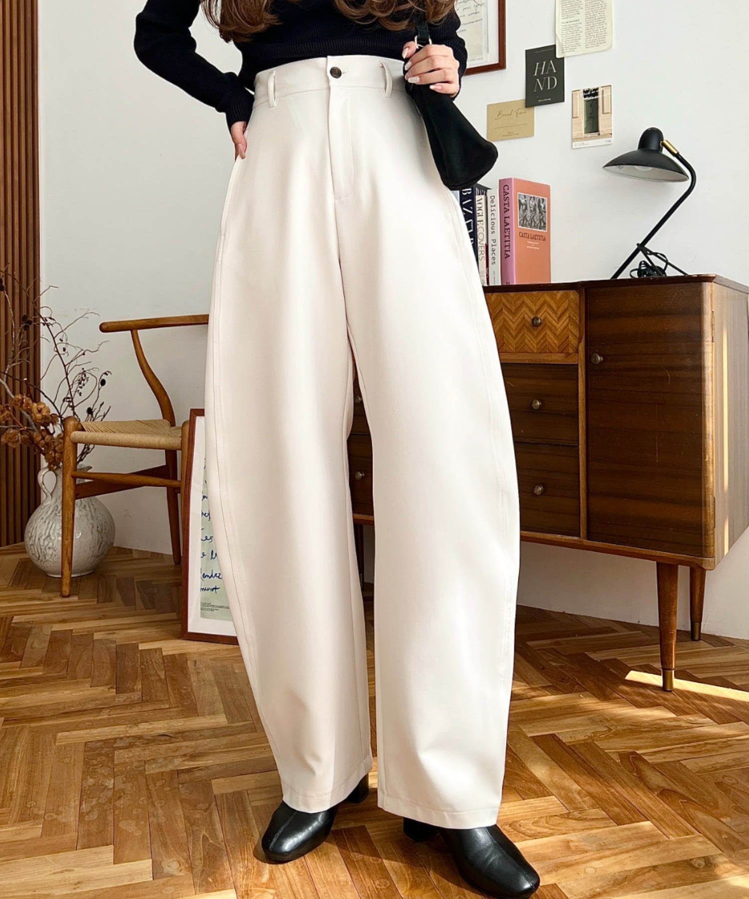 moment+｜厚手TPUカットジョーゼットスラックスカーブパンツ | Rakuten