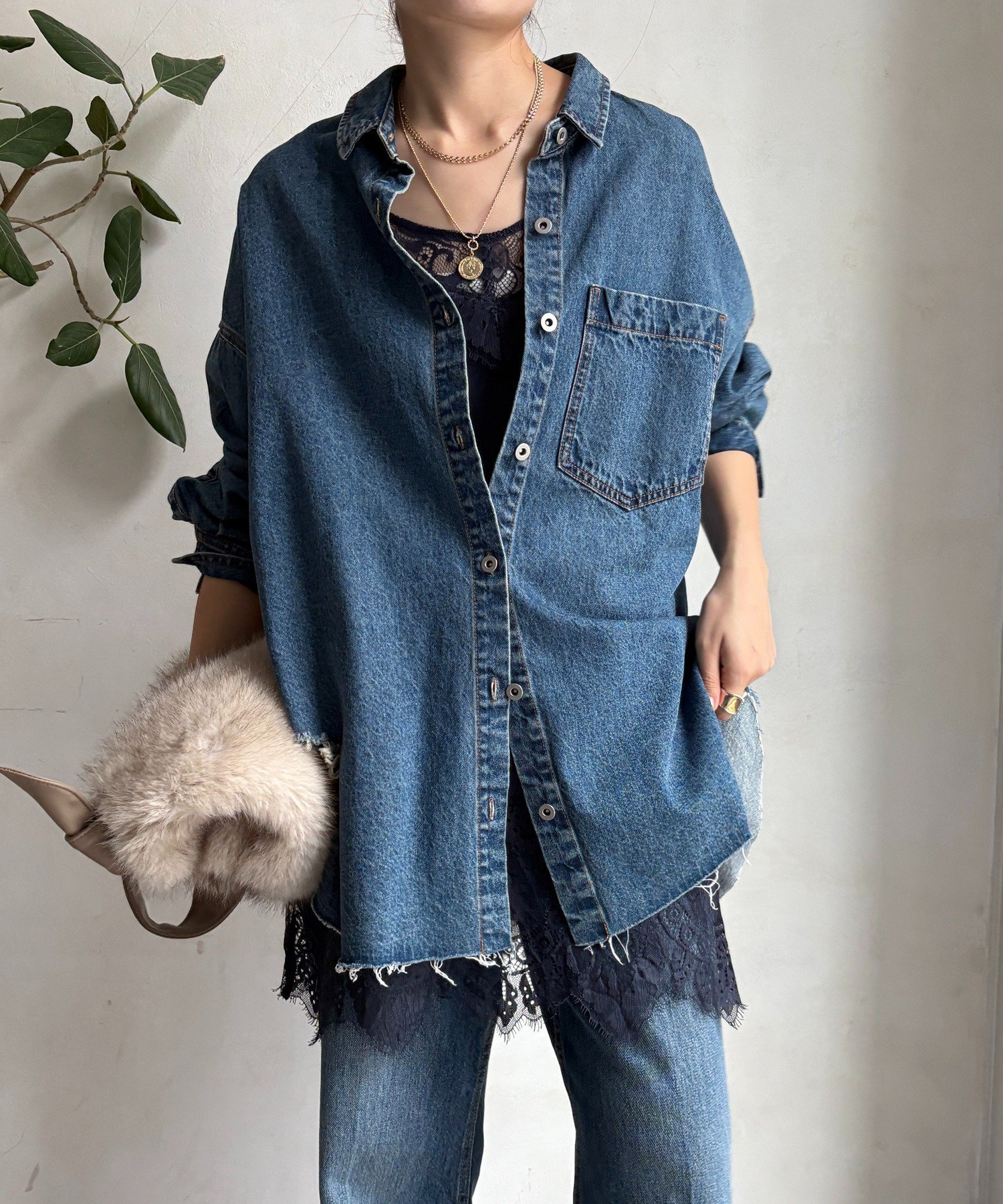 DOUDOU｜【新色追加】ダメージデニムシャツ | Rakuten Fashion(楽天