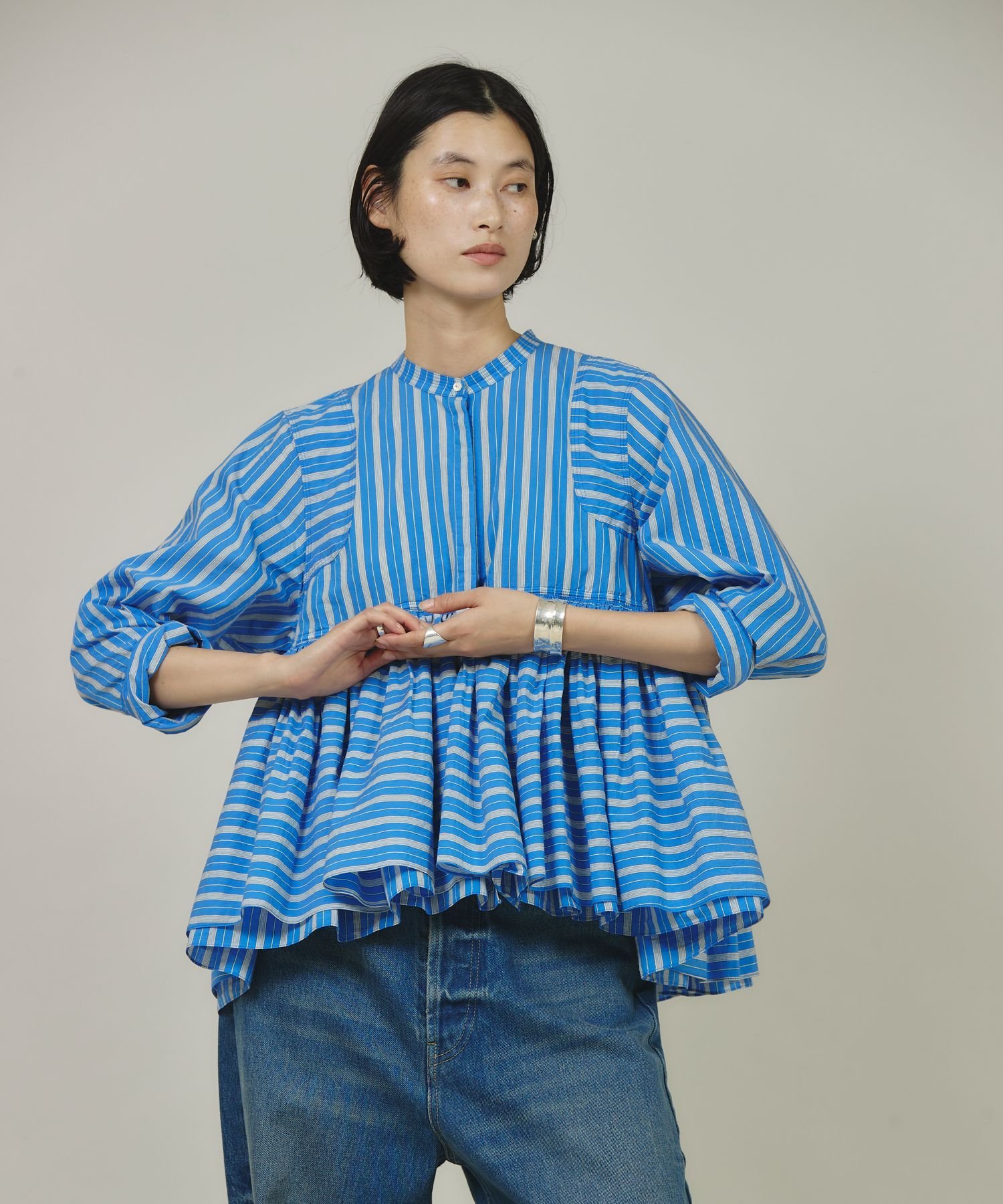 Curensology｜ストライプレイヤードギャザーブラウス | Rakuten