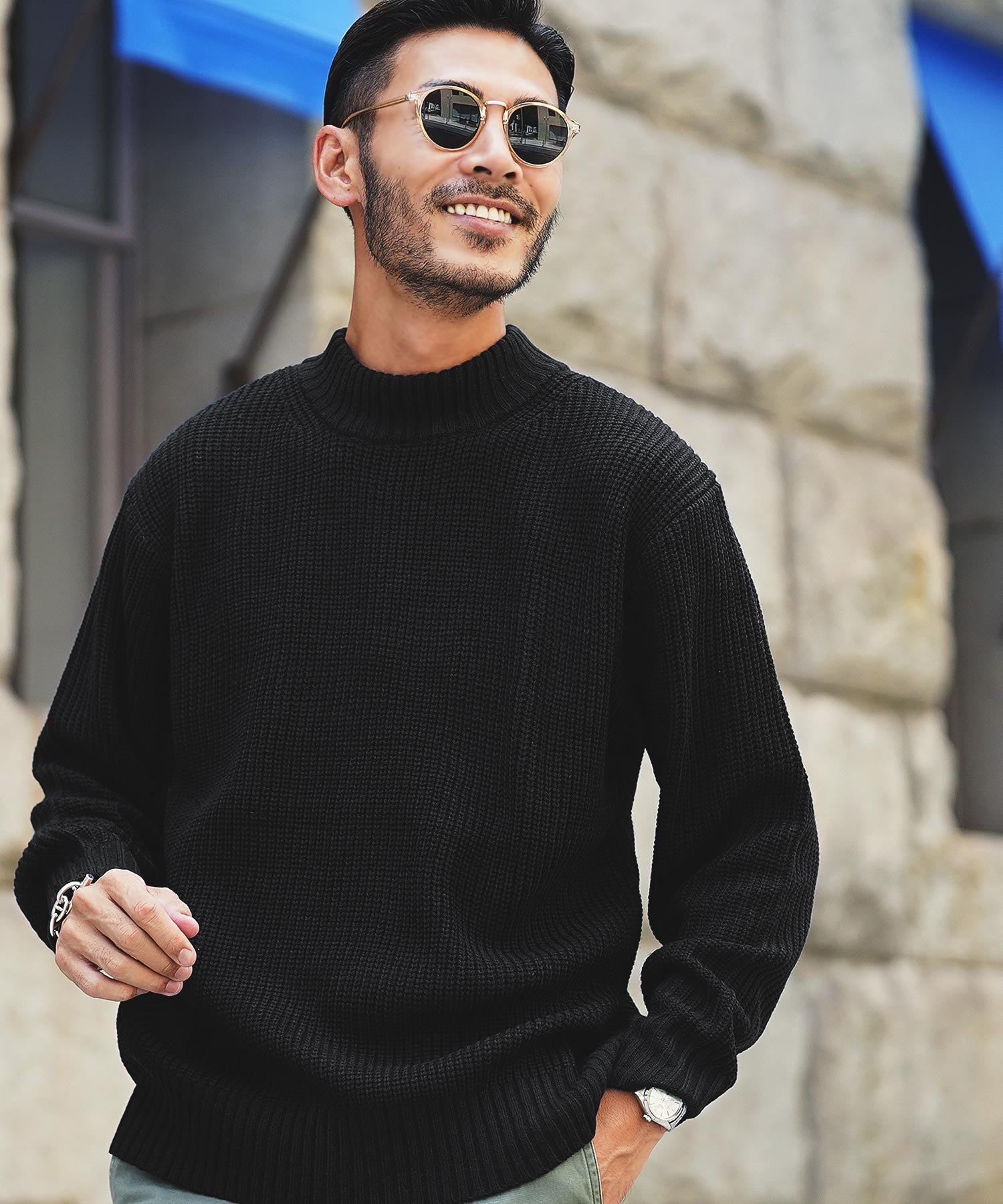 JIGGYS SHOP｜モックネック ワッフル畦編み ニット セーター