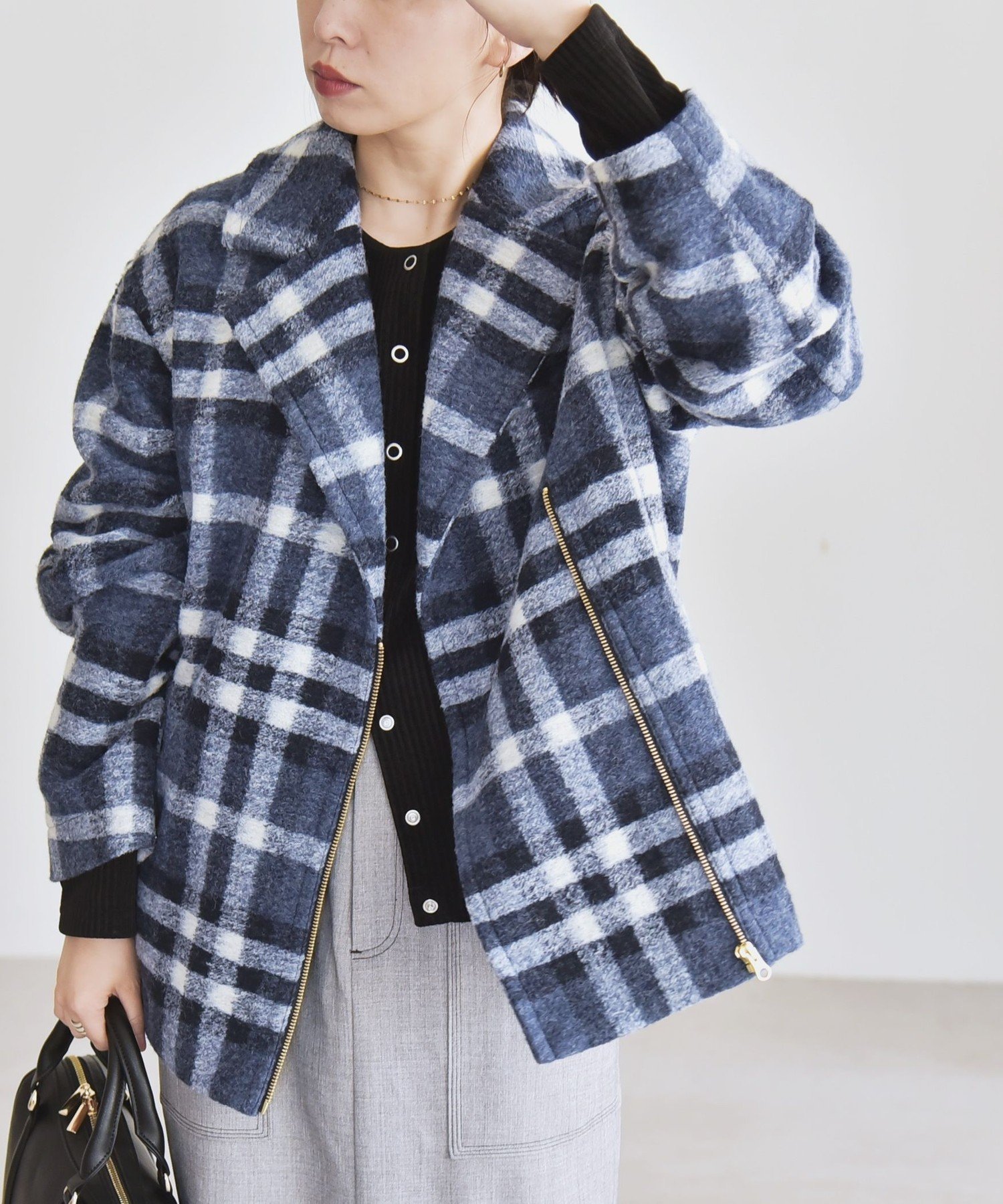 SHIPS｜quaranciel: ボンディング チェック ライダース コート