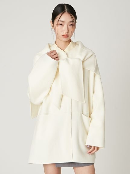 FRAY I.D｜マフラー付ノーカラーリバーミドルコート | Rakuten Fashion