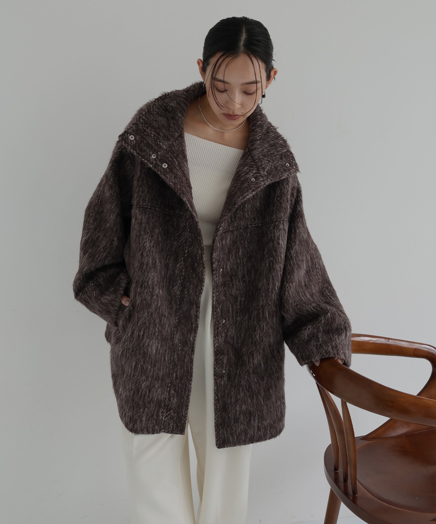 hellam｜シャギースタンドカラーコート | Rakuten Fashion(楽天