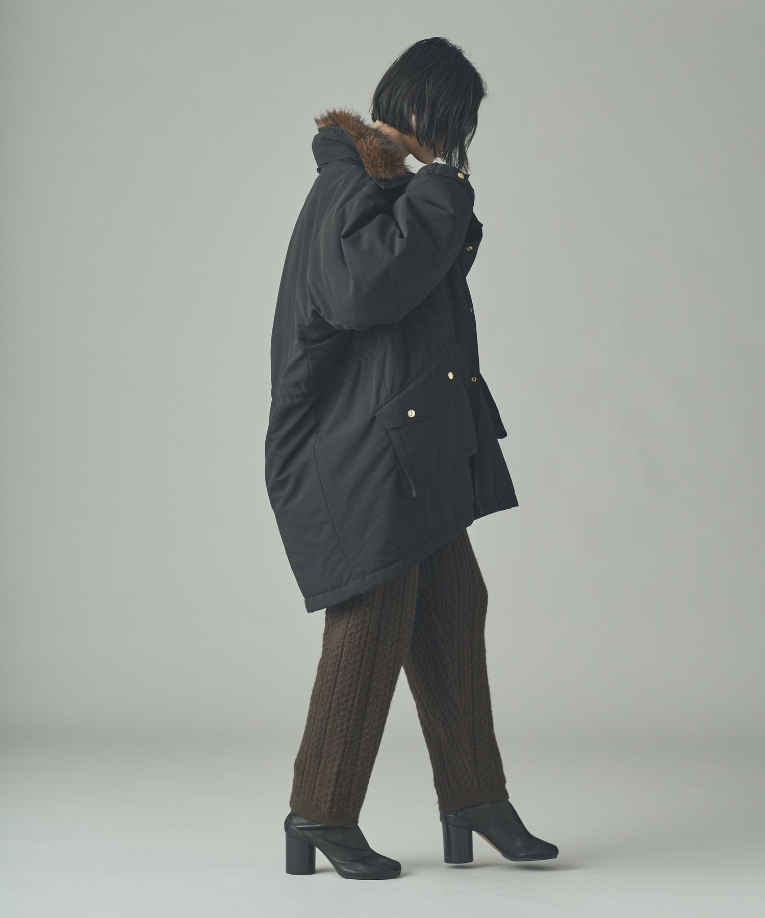 カレンソロジー　&RC スウェーディッシュモッズコート　ブラック Curensology(カレンソロジー)｜〈&RC〉フェイクファーエリツキスウェー