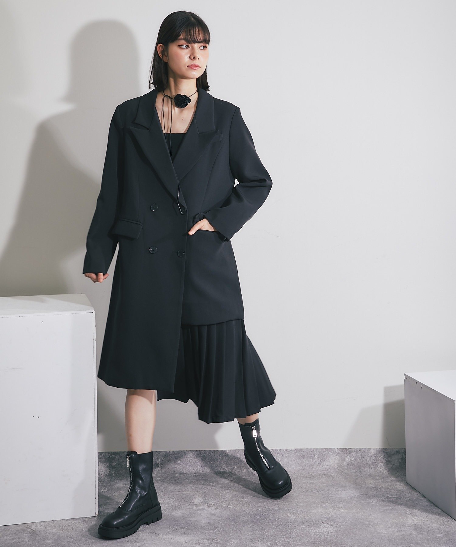 SMILE ORCHID｜左右非対称テーラードロングジャケット | Rakuten