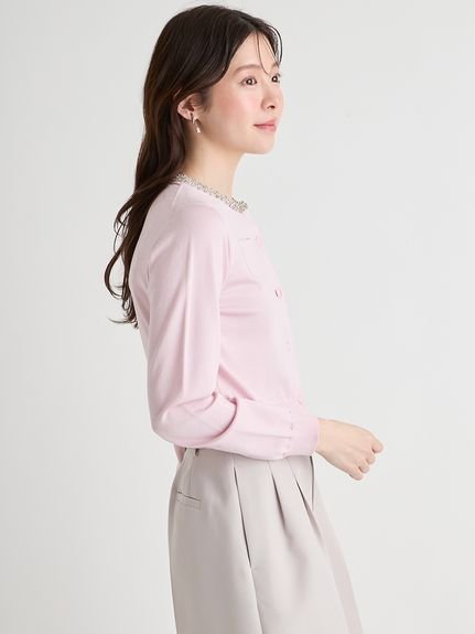 CELFORD｜【UVカット】シルクブレンドビジューネックカーディガン