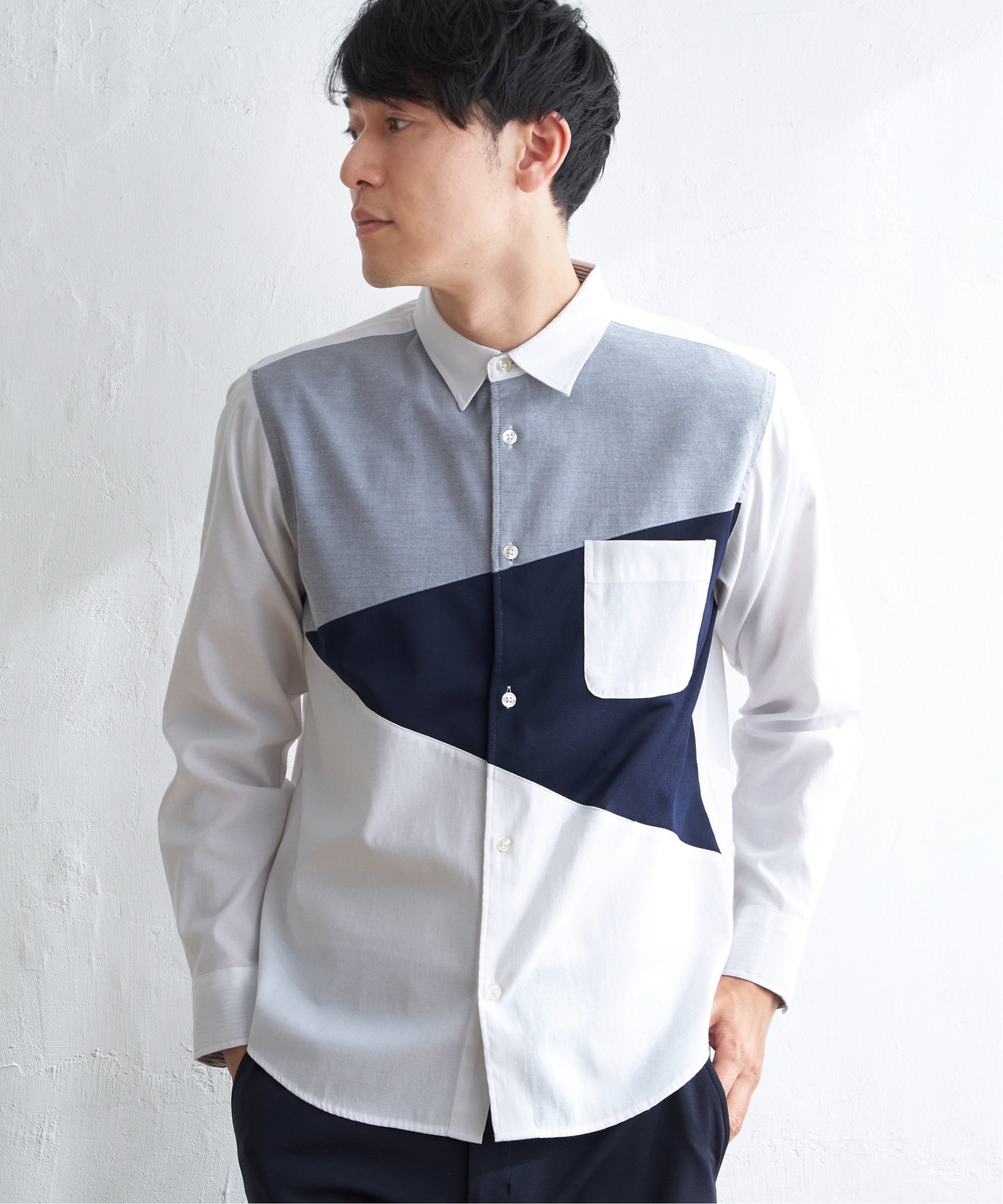 ikka｜オックスブロックス斜め切り替えシャツ | Rakuten Fashion(楽天