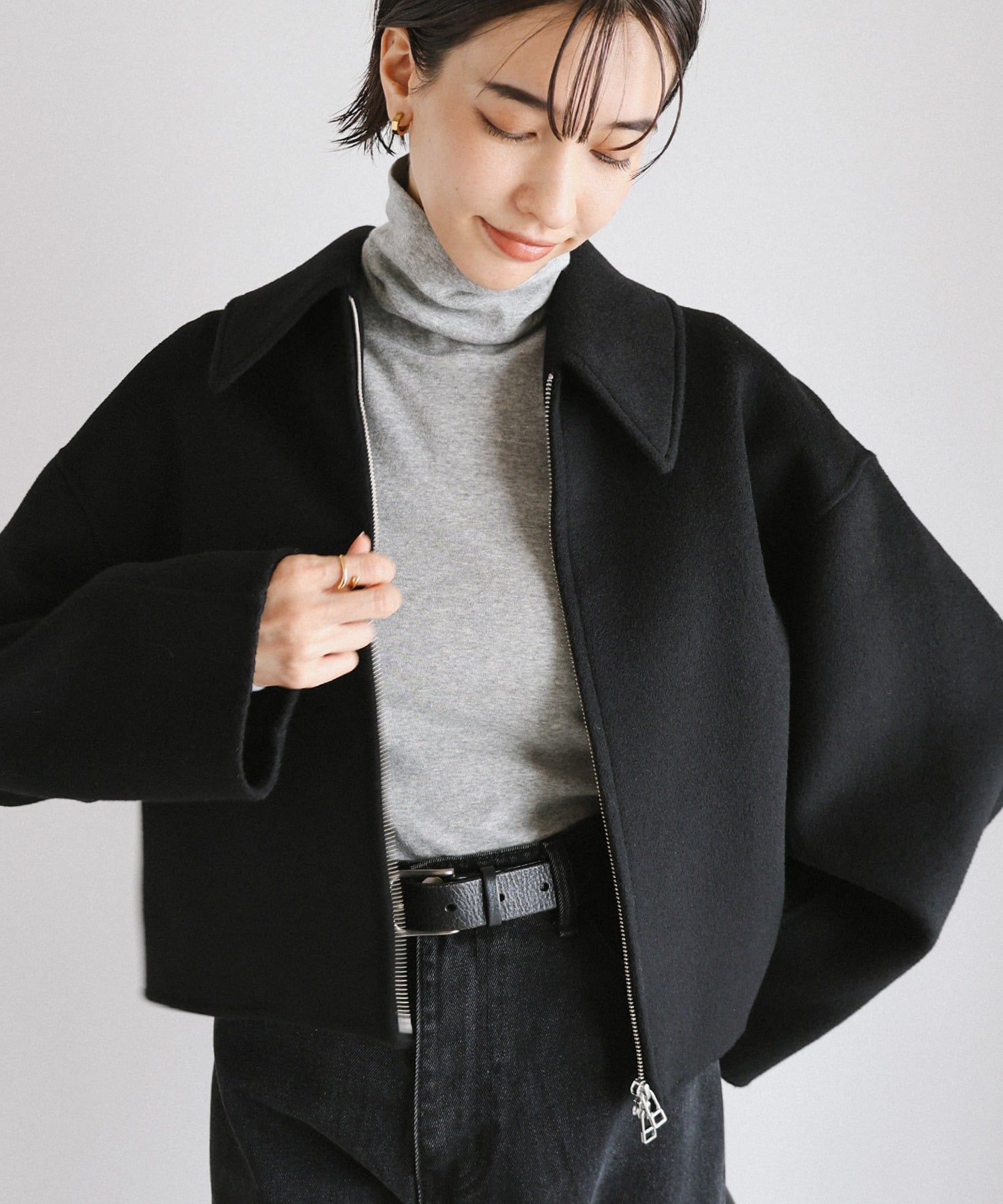 andme｜リバー ジップ ショート コート evernavy エバーネイビー