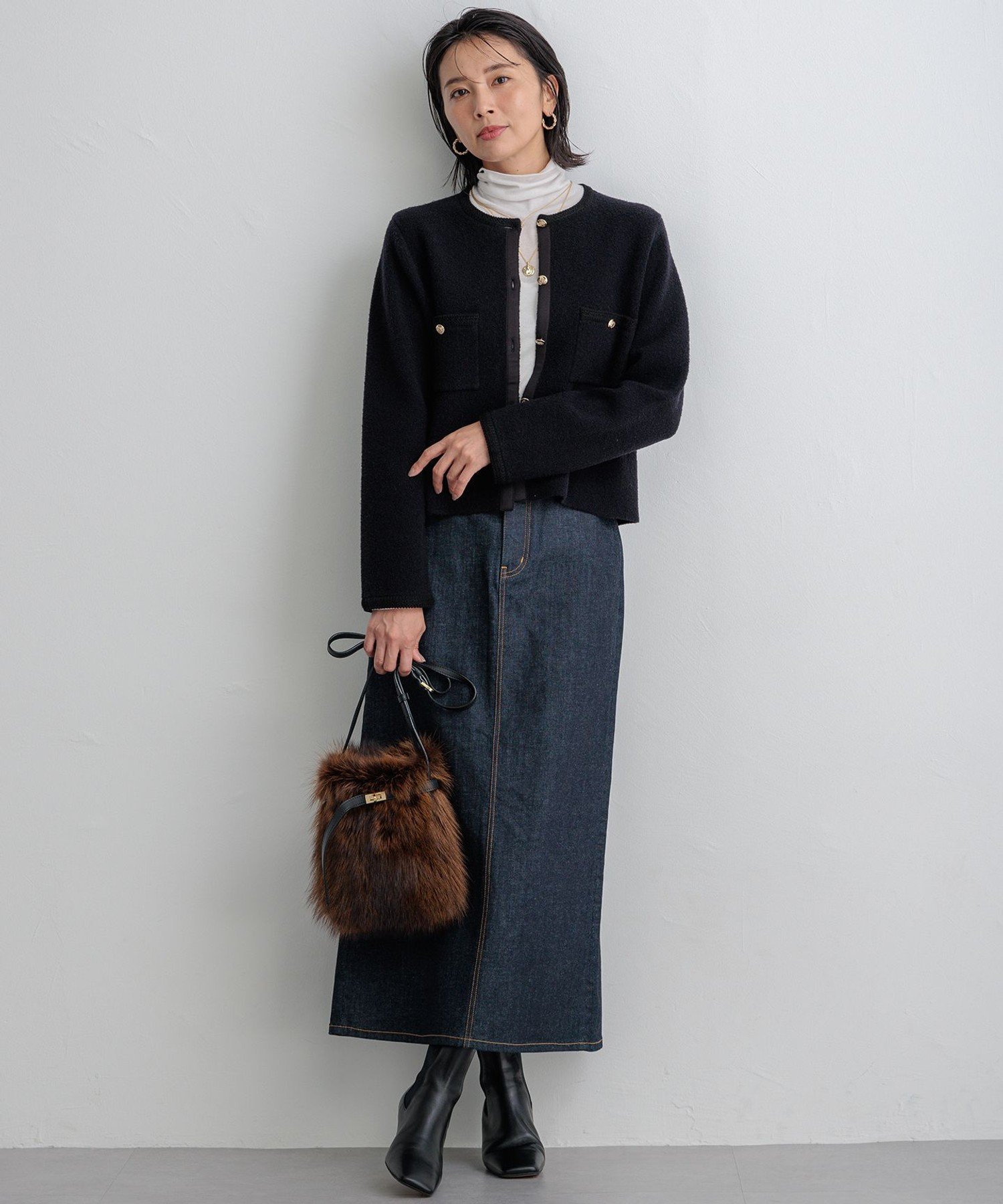 23区｜【洗える】ミニブークレニット カーディガン | Rakuten Fashion