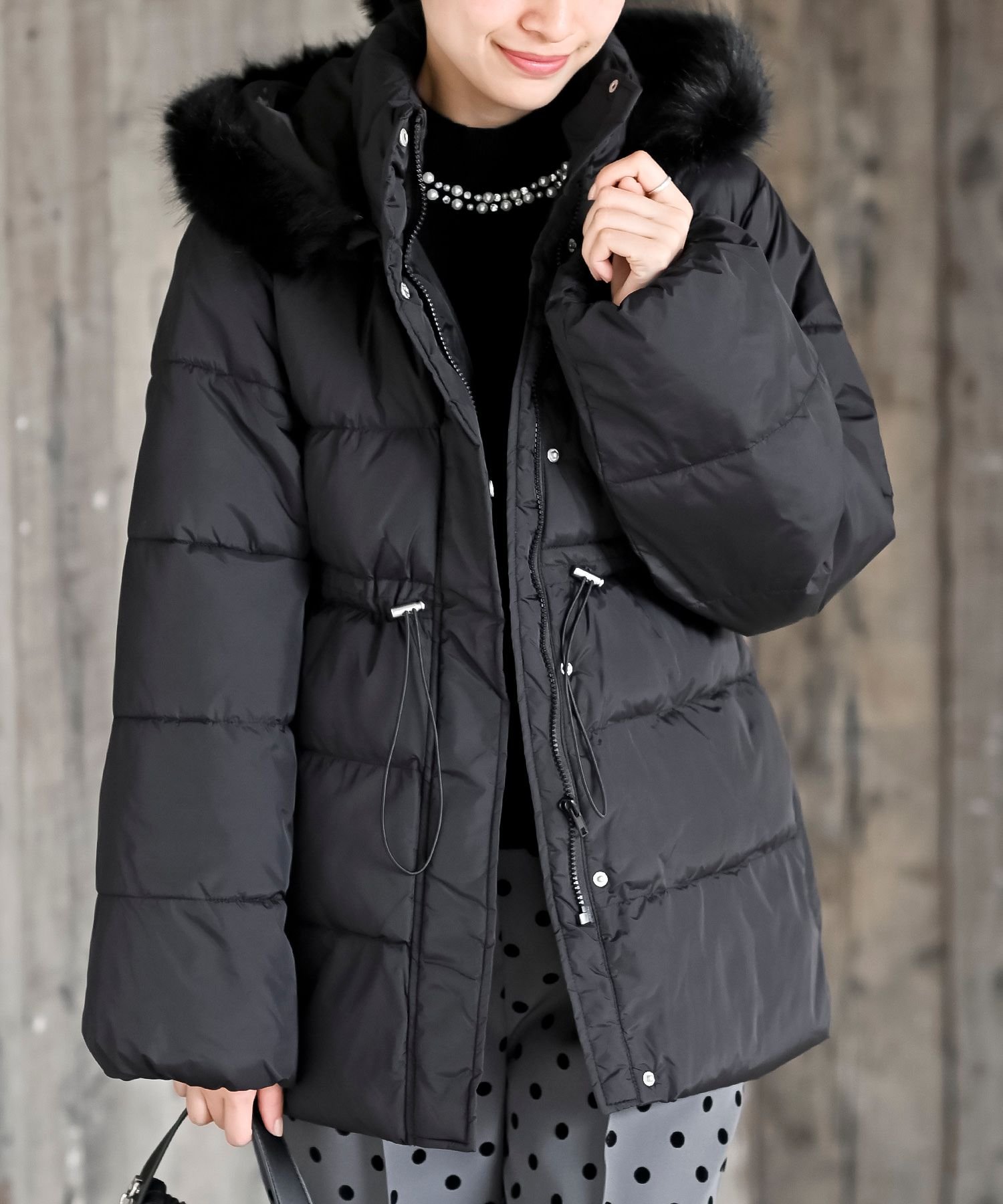 rps｜ベルト付き中綿フードフェイクファーミドルコート | Rakuten