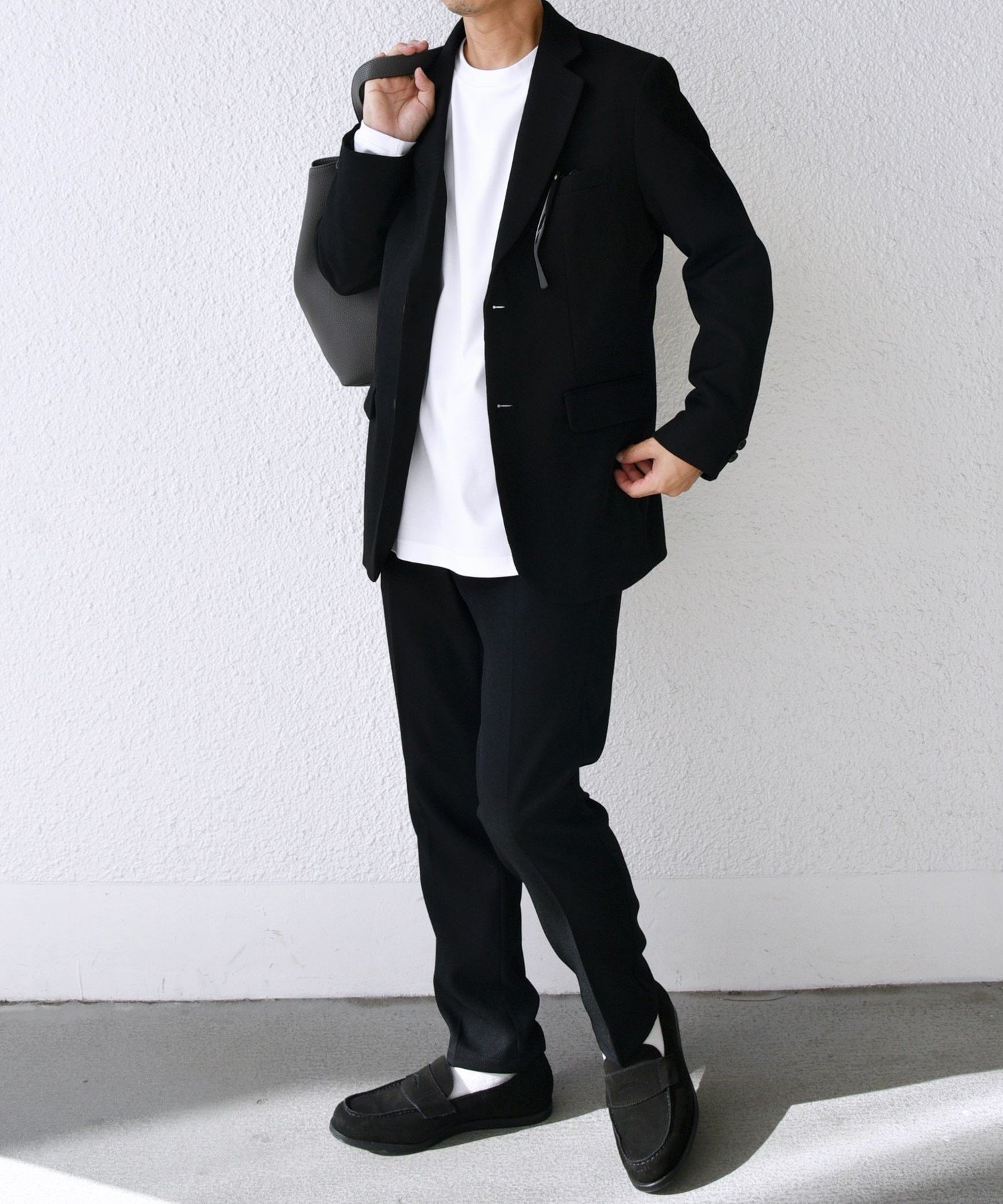 美品 PAPAS アンゴラ ウール 2B セットアップ スーツ L ブラック SHIPS any セットアップ any:「洗濯機可能」ウールライク ストレッチ