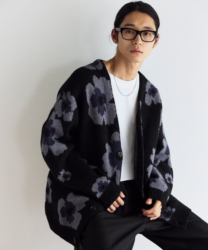FREAK'S STORE｜総柄 ダブルジャガード ニット カーディガン